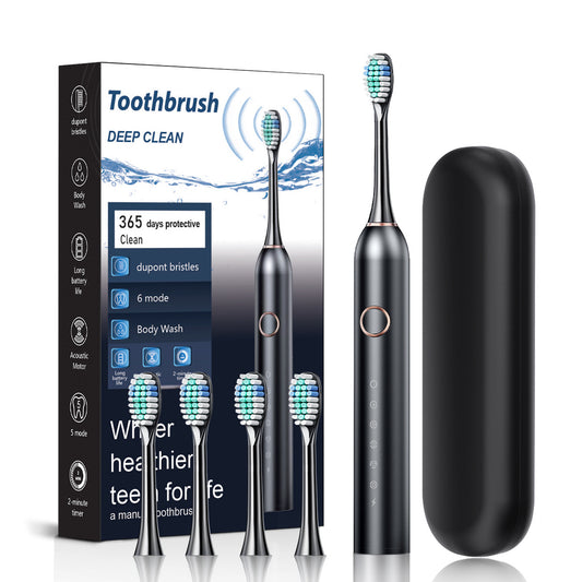 6-Speed Black Electric Toothbrush | 4x Soft Bristles